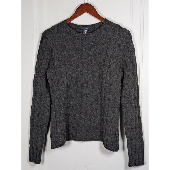 Gap Women’s Size Medium Lambs Wool Blend Gray Cable Knit Pullover Sweater - Picture 1 of 3